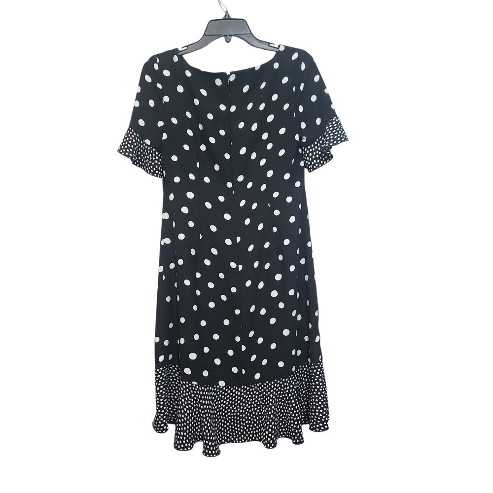 Talbots Black White Polka Dot Ruffle Hem Sleeve Dress 2 Zipper Back Lined
